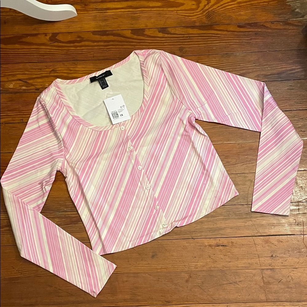 Forever 21 Pink and White Striped Long Sleeve Top